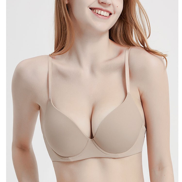 New seamless smooth bra large bra small size gathered underwear women's solid color simple adjustable bra