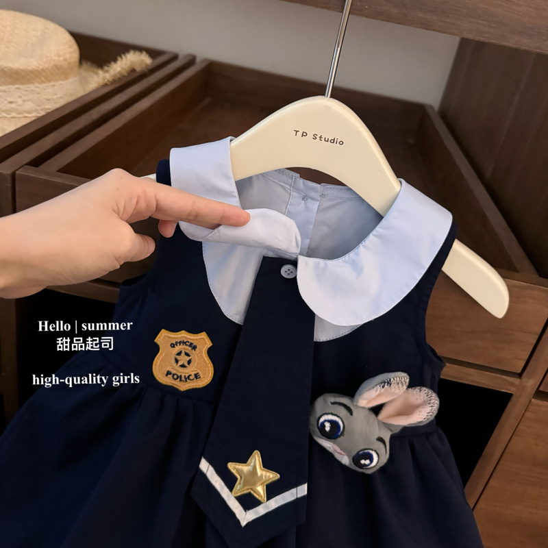 童装连衣裙cos兔子警官女宝宝jk学院风夏季女童花苞裙粉豹子|undefined
