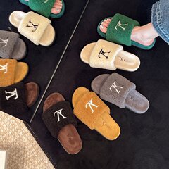 毛毛拖鞋女外穿2025新款秋冬季松糕厚底网红高级感勃肯一字棉拖鞋