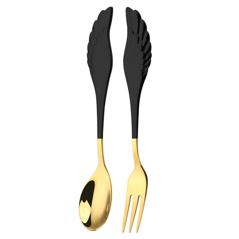 304 de acero inoxidable vajilla alas creativas mango cuchara Tenedor Restaurante Hotel postre cuchara de café logotipo imprimible