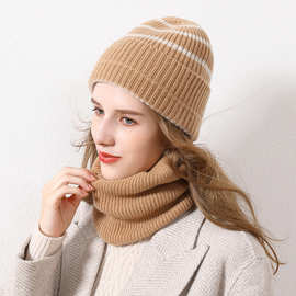 100%纯羊毛帽子女士冬季韩版百搭保暖日系针织毛线帽围脖帽子套装