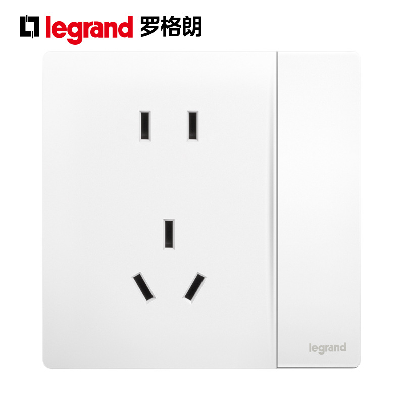 罗格朗开关插座未莱陶瓷白带单控开关连体二三插座 五孔带开10A