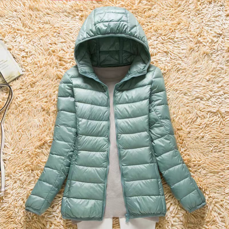 Lightweight down Jacket Women's Short White Duck down 2025 Spring and Autumn New Slim Large Size Hooded Jacket with Storage Bag