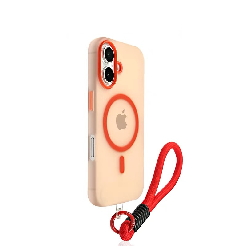 适用苹果17手机壳果冻磁吸iPhone16promax肤感磨砂带挂绳手绳简约|undefined