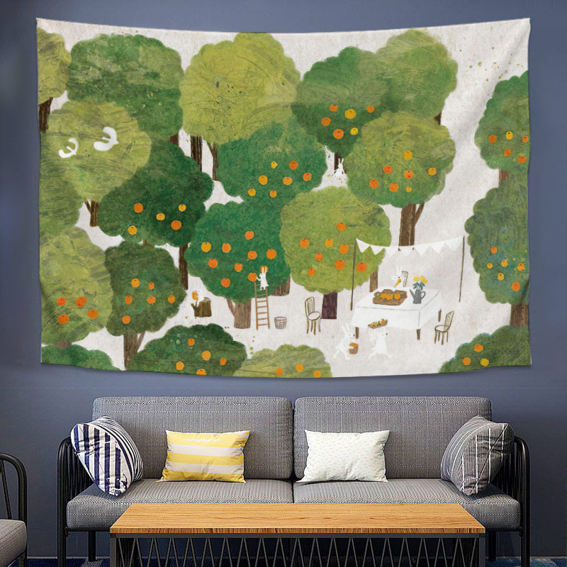 「Orange Garden」Rabbit Cute Animal Canvas Bedroom Decoration Hanging Cloth Sofa Hanging Painting Wall Covering Background Cloth 「Orange Garden」Rabbit Cute Animal Canvas Bedroom Decoration Hanging Cloth Sofa Hanging Painting Wall Covering Background Cloth