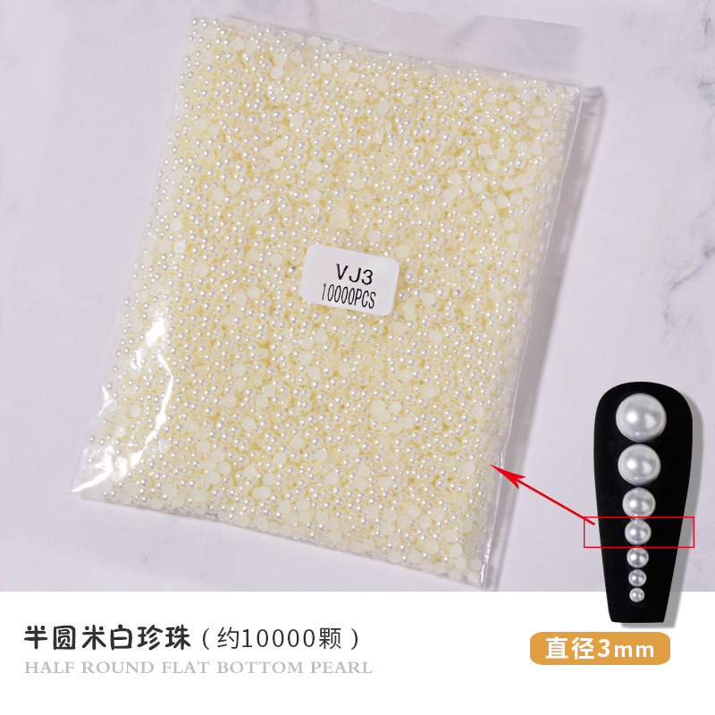Manicura plana perla joyería cremosa-blanco semicírculo tridimensional perla uñas decoración paquete entero DIY hecho a mano al por mayor