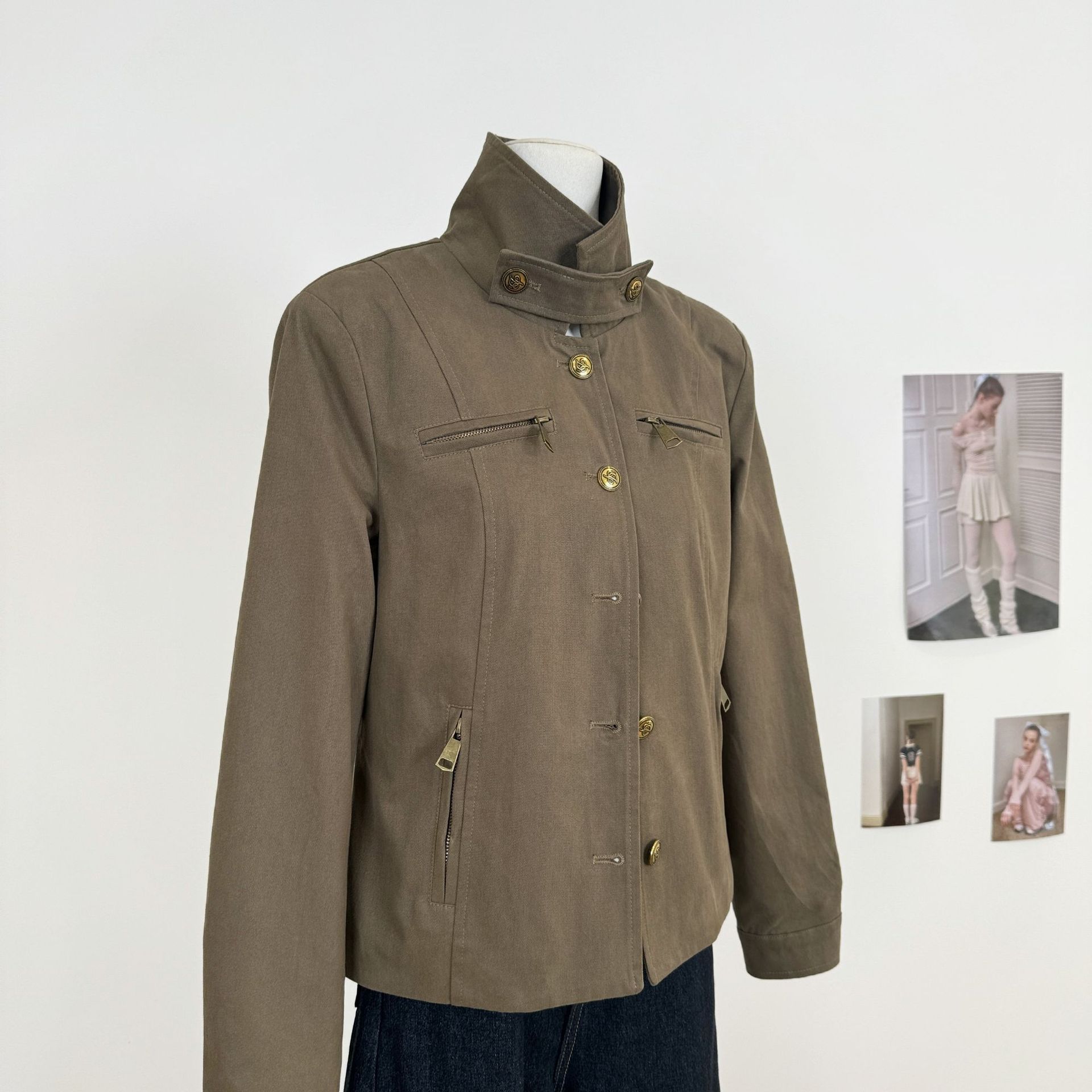 ANDYET AD1立领修身复古夹克知识分子正肩气质外套收腰显瘦短上衣