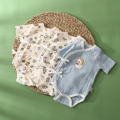 Newborn short-sleeved romper jumpsuit one-piece bodysuit triangular crawling infant baby pure cotton Class A gauze wrap-around bodysuit