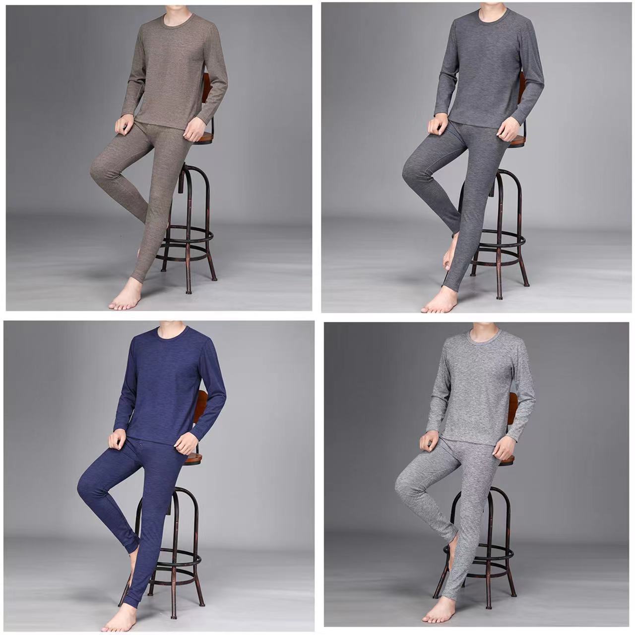 Men's Thermal Underwear with De Rong Snowflake Velvet, Temperature-Locking, Heat-Generating, Antibacterial, Seamless Thin Autumn and Winter Thermal Set