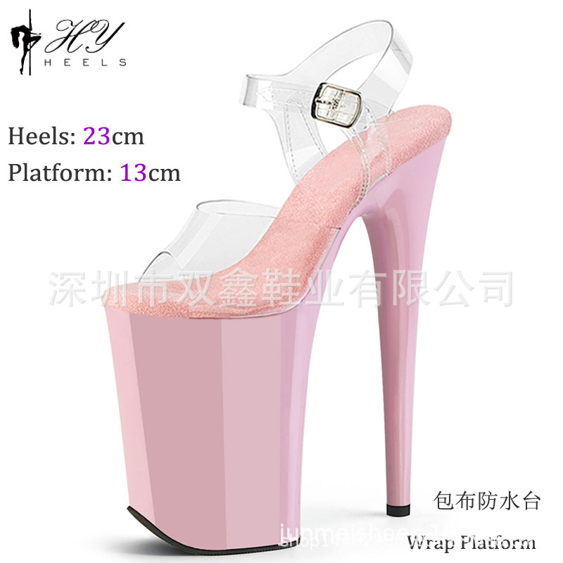 23cm moda europea y americana sexy odio tiangao pole danza zapatos nuevo modelo característico entrenamiento pasarela Sandalias de tacón alto para las mujeres