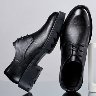 Men's inner height 8CM business leather shoes low thick bottom lace casual low leather shoes men's shoes a generation of hair