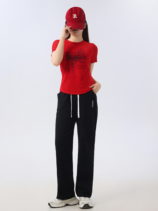 2025 スクエアダンス夏の新作スーツメッシュトップカジュアルスポーツワイドレッグパンツスローダンスダンスパフォーマンス服|undefined