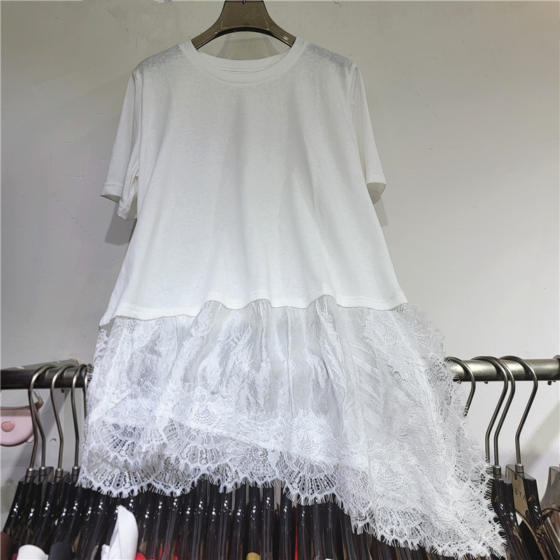 Coreano de encaje irregular cuello redondo camiseta de manga corta para mujeres blusa delgada 2026 primavera y verano nuevo image 3