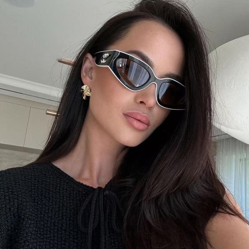 ヨーロッパとアメリカの小さな香りのパンダサングラス女性のキャットアイ黒と白のサングラス痩身フェイスカバーインターネット有名人推奨トレンディなメガネ 096|undefined