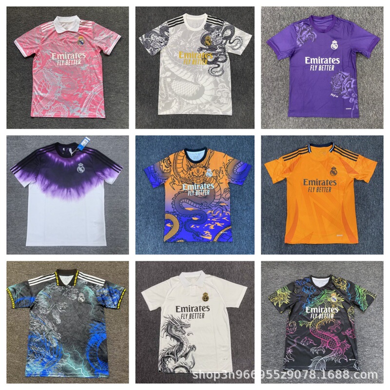 Real Madrid Dragon Pattern La Liga Special Edition Short-Sleeved Thai Version Year of the Dragon Football Summer Sports Casual Football Jersey with Printed Text Real Madrid Dragon Pattern La Liga Special Edition Short-Sleeved Thai Version Year of the Dragon Football Summer Sports Casual Football Jersey with Printed Text