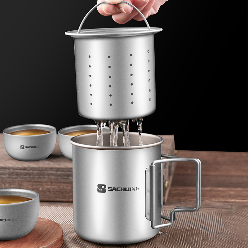 純チタン旅行茶器セットアウトドアポータブル高級茶器キャンプティーポット|undefined