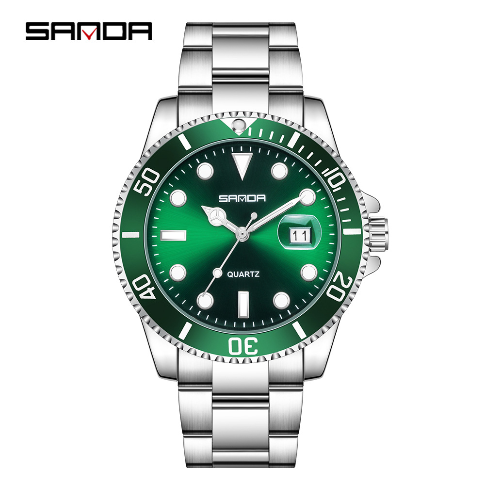 Sanda P1099 nueva correa de acero movimiento cuarzo simple personalidad la moda negocios luminoso puntero reloj