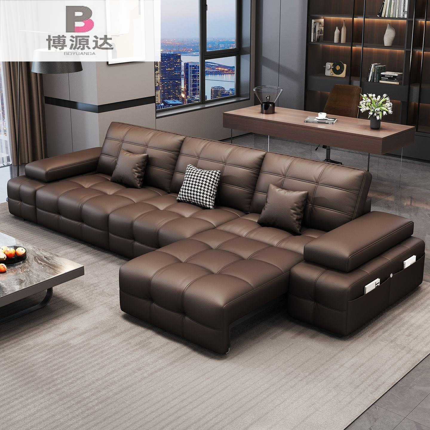 Minimalist Lawrence Genuine Leather Electric Sofa, Chaise Lounge Sofa, Multifunctional Electric Extendable and Sliding Leather Sofa for the Living Room
