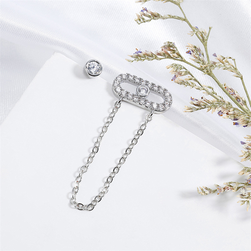 RAKOL 跨境歐美風輕奢鏈條耳環女簡約時尚鑲鋯石回形針耳釘耳飾女