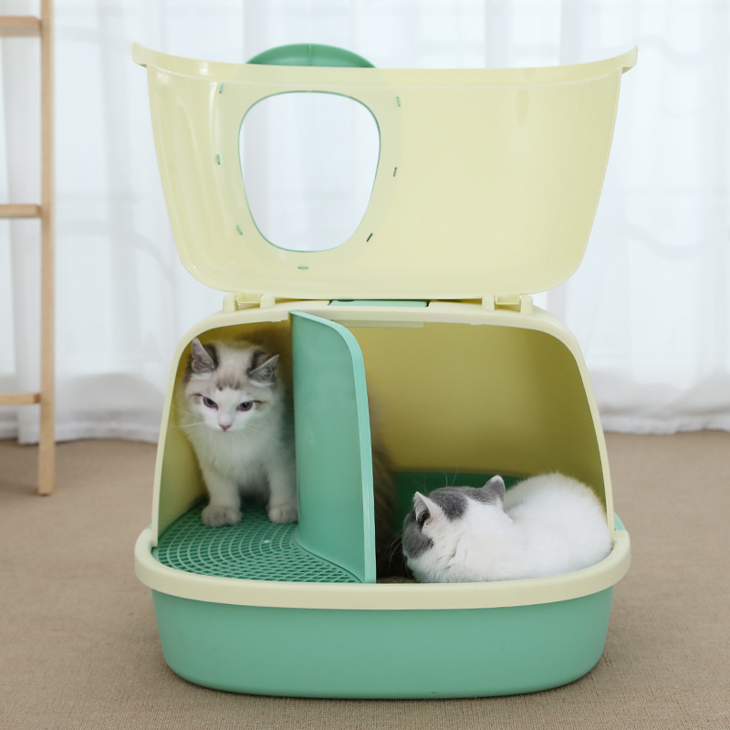 Caja de arena para gatos corredor semi-cerrado desodorante de gran tamaño canal largo anti-Arena gatito suministros de inodoro