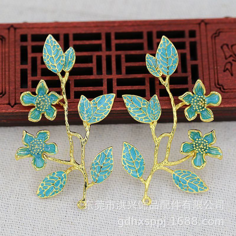 饰品配件滴油仿点翠手工DIY保色铜62*36MM烧蓝树枝材料B3255