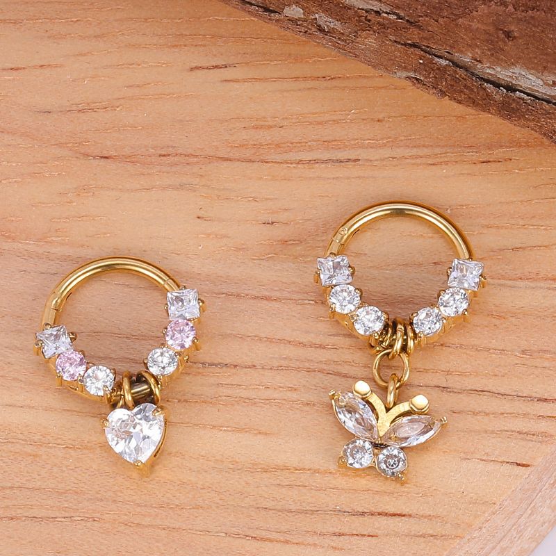 Butterfly Love CZ Zircon Stainless Steel Nose Ring Hoop Universal Set Nose Stud Jewelry detail image 11