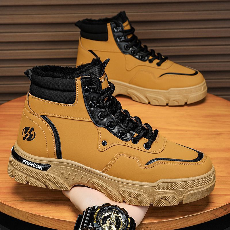 Botas de nieve para hombres de tendencia de invierno botas Martin más vello grueso calentamiento de moda retro antideslizante desgaste botas de trabajo para hombres