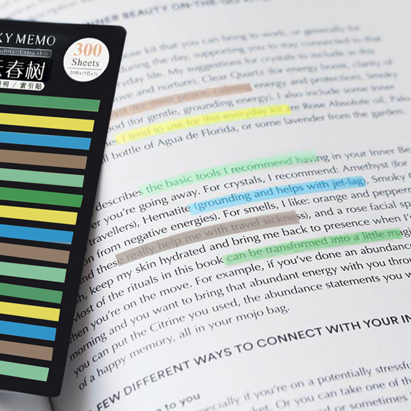 Fluorescent Color-Coded Highlighting Semi-Transparent Index Labels, 300 Pieces, Waterproof PET, Wholesale