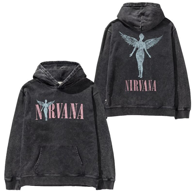 Kobain Nirvana Rock Band Heavy Retro Distressed Washed Autumn and Winter Men's and Women's Direct Spray Hooded Sweatshirt Kobain Nirvana Rock Band Heavy Retro Distressed Washed Autumn and Winter Men's and Women's Direct Spray Hooded Sweatshirt