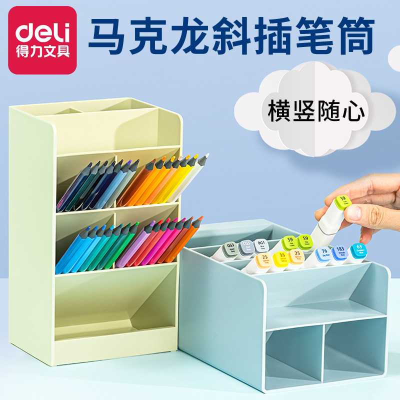 Portaplumas oblicuo Deli de 5 compartimentos, caja organizadora de papelería creativa para estudiantes