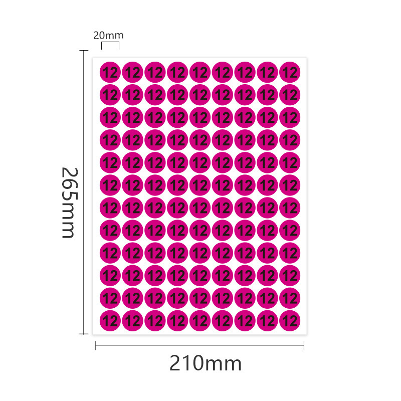Color redondo digital etiqueta adhesivo 20mm etiqueta número de marca pantalones ropa zapatos tamaño pegatinas