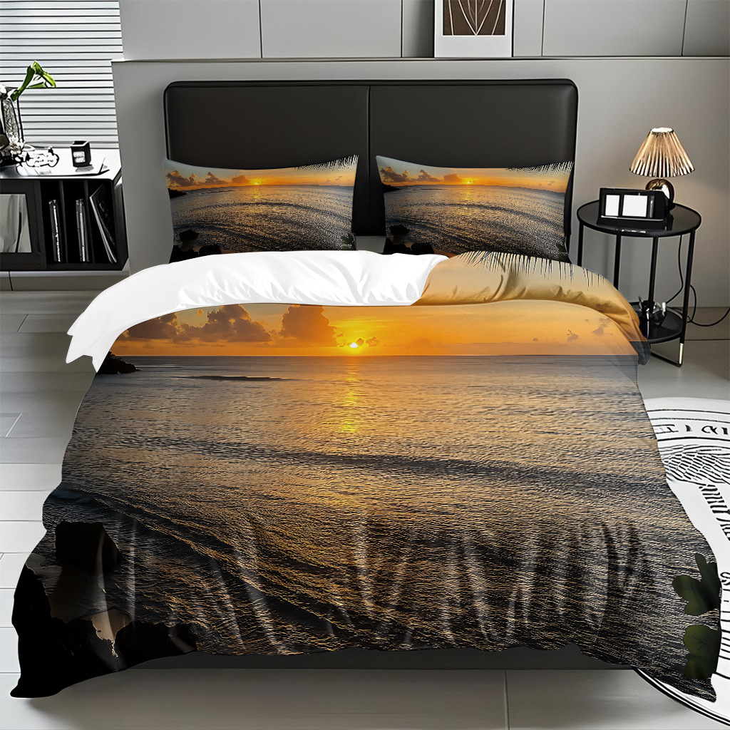 TEMU / JIT Amazonas textiles caseros transfronterizos hermosa vista al mar HD conjunto de edredón de impresión digital para diseñar