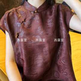 金辉桑蚕丝香云纱花萝红云纱立领无䄂衬衣氛围叠穿松弛百搭背心上