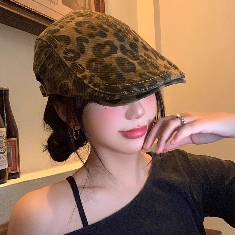 美式复古辣妹豹纹前进帽女秋y2k抖音热卖贝雷帽百搭显脸小众帽子|undefined