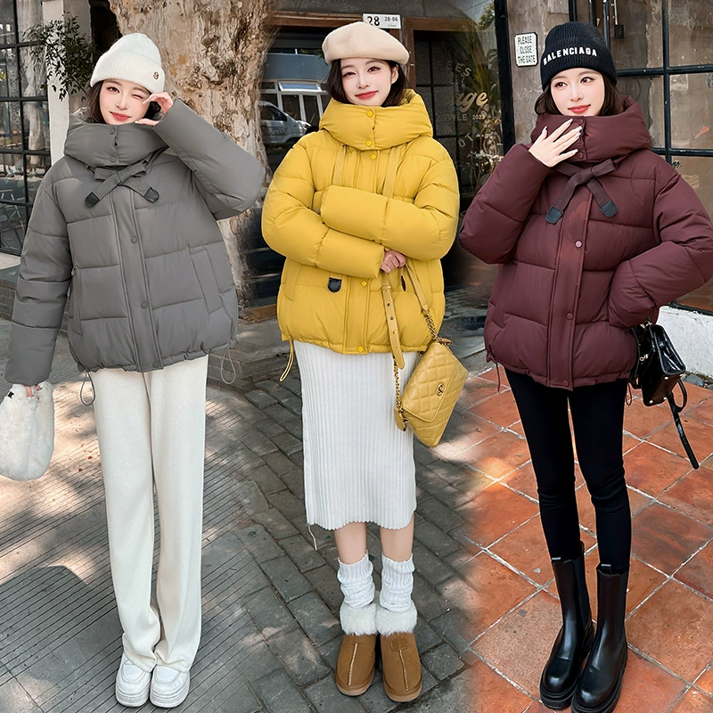 Зимняя женская куртка-пуховик в корейском стиле, свободного кроя, утолщенная, с капюшоном, на хлопковом утеплителе, коллекция 2025 года.