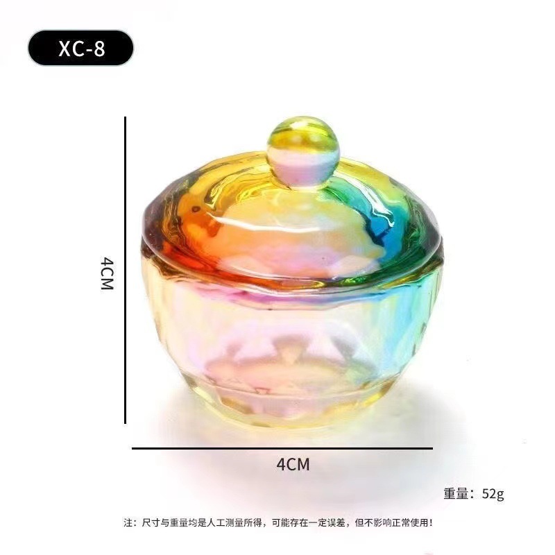 Vaso de Cristal para Manicura con Tapa Cristal Blanco Aurora Multicolor para Salón de Uñas