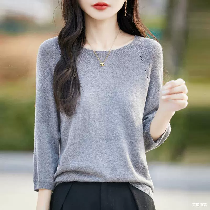 Весенне-летняя новая трикотажная футболка с короткими рукавами и круглым вырезом, женский однотонный пуловер с вырезами, модная рубашка снизу, топ