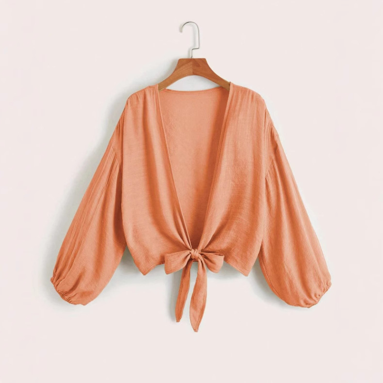 2025 Cover-Up European American Foreign Trade Solid Color Bikini Beach Shirt For Women In Cotton_ecoleips.com