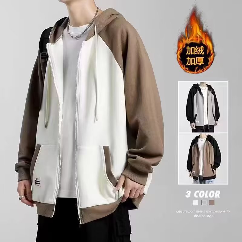 기모 후드 스웨터 남자 가을 겨울 의류 일본식 레트로 루즈 스포츠 남녀 커플의 캐주얼 카디건 후디 재킷