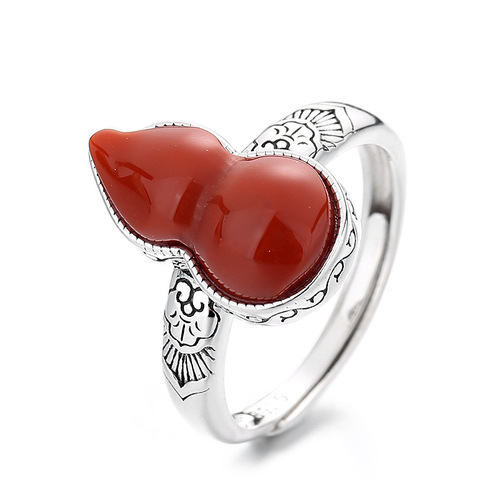 Yunchaoxuan s925 sterling silver southern red Fulu safe gourd auspicious clouds Ruyi pattern ring retro old ring