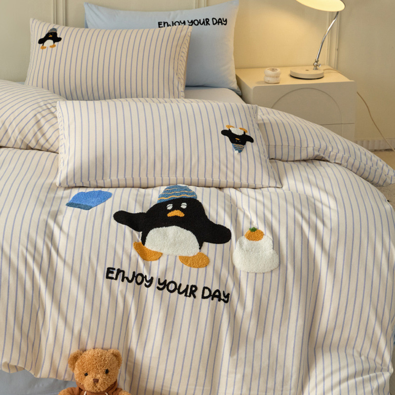 Cama de algodón grueso de clase A cuatro piezas de ropa de cama de invierno de algodón completo ropa de cama infantil cubierta de sábanas de tres piezas