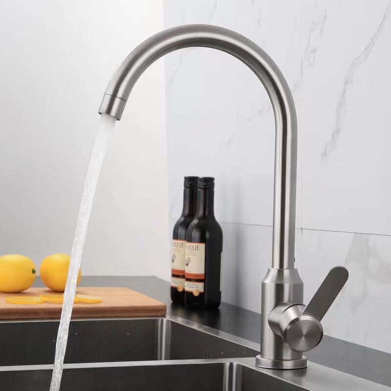 New Product 304 Stainless Steel Kitchen Faucet Hot and Cold Brushed Ball Rotating Sink Sink Faucet