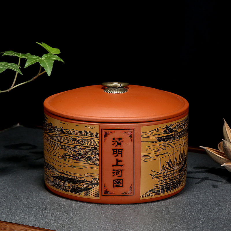 批发中号陶瓷普洱茶叶包装盒红茶绿茶白茶储茶罐紫砂茶叶罐圆提环