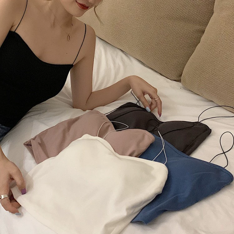 Трансграничная картина маслом Нижнее белье для девочек с нагрудной подушечкой, встроенная чашка, топ из чистого хлопка, слинг, красивый жилет на спине, верхняя одежда, обернутая грудью