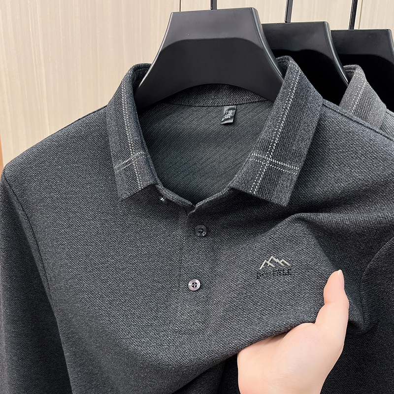 Áo polo nam dài tay cổ bẻ phong cách trung niên — Màu xanh da trời