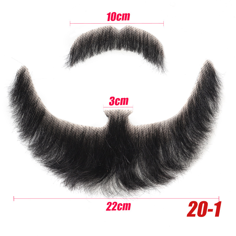 Barba falsa transfronteriza, barba falsa tejida a mano completa, cabello real sin costuras para hombres, cejas falsas, cuernos falsos, accesorios de cine y televisión