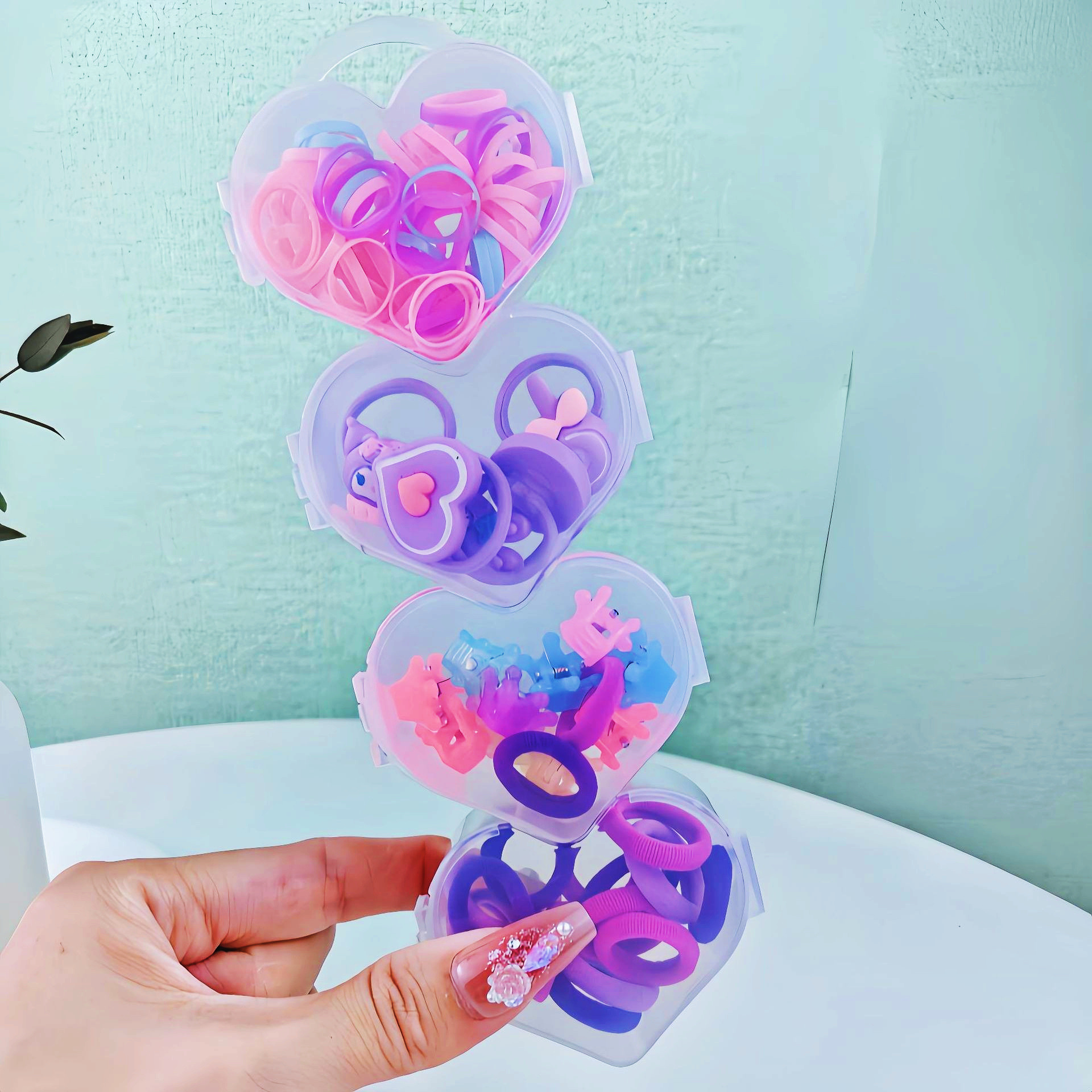 Base coreana para el cabello de los niños, toalla de banda de goma, anillo de cabello para niños pequeños, anillo de cabello de caja de color, joyas de cabello de cuerda