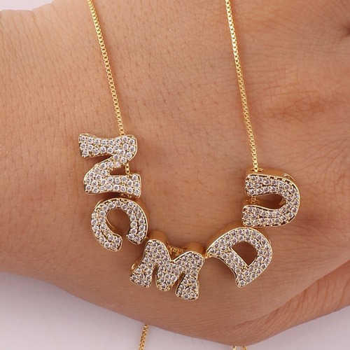 New Fashion English Alphabet Pendant with Zirconia, Exquisite Gold DIY Bracelet Necklace Accessory