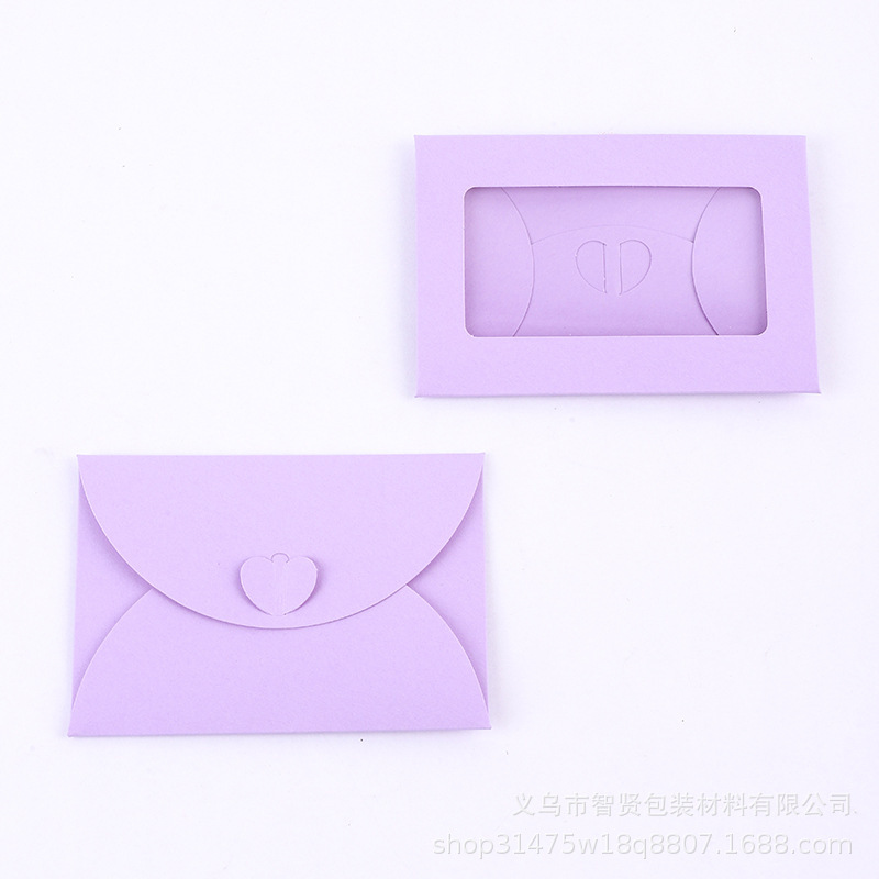 亚马逊复古牛皮纸开窗贴窗PET爱心扣彩色信封会员卡创意小信封|undefined