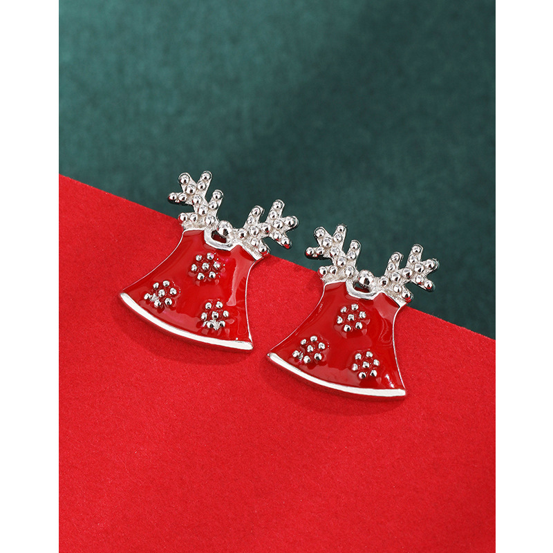 Pendientes de campana roja de Navidad para mujeres 925 plata esterlina nicho simple 2023 nuevos pendientes de otoño e invierno de alta calidad pendientes